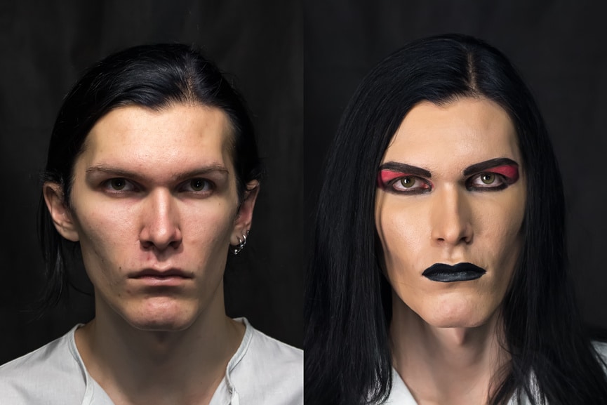 Photo of man's make up, before and after