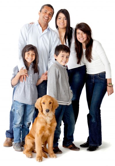 Happy,Latinamerican,Family,With,A,Dog,-,Isolated,Over,A